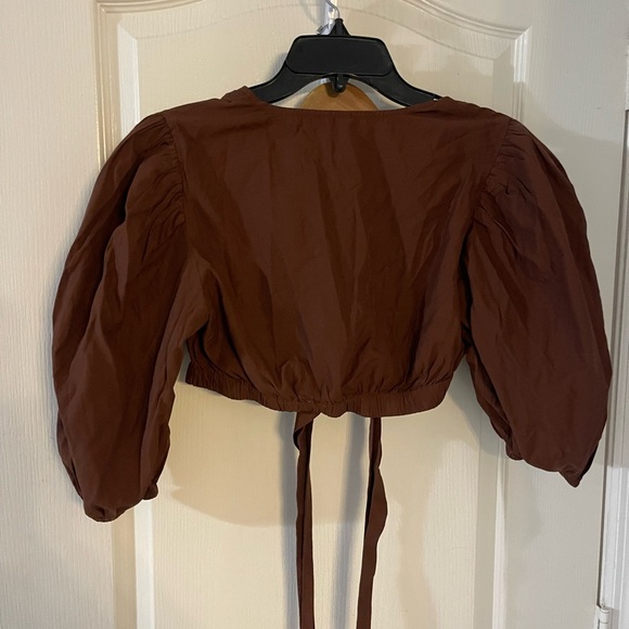 Live 4 Truth Chocolate Puff Sleeve Tie-Front Blouse - Picture 2 of 3